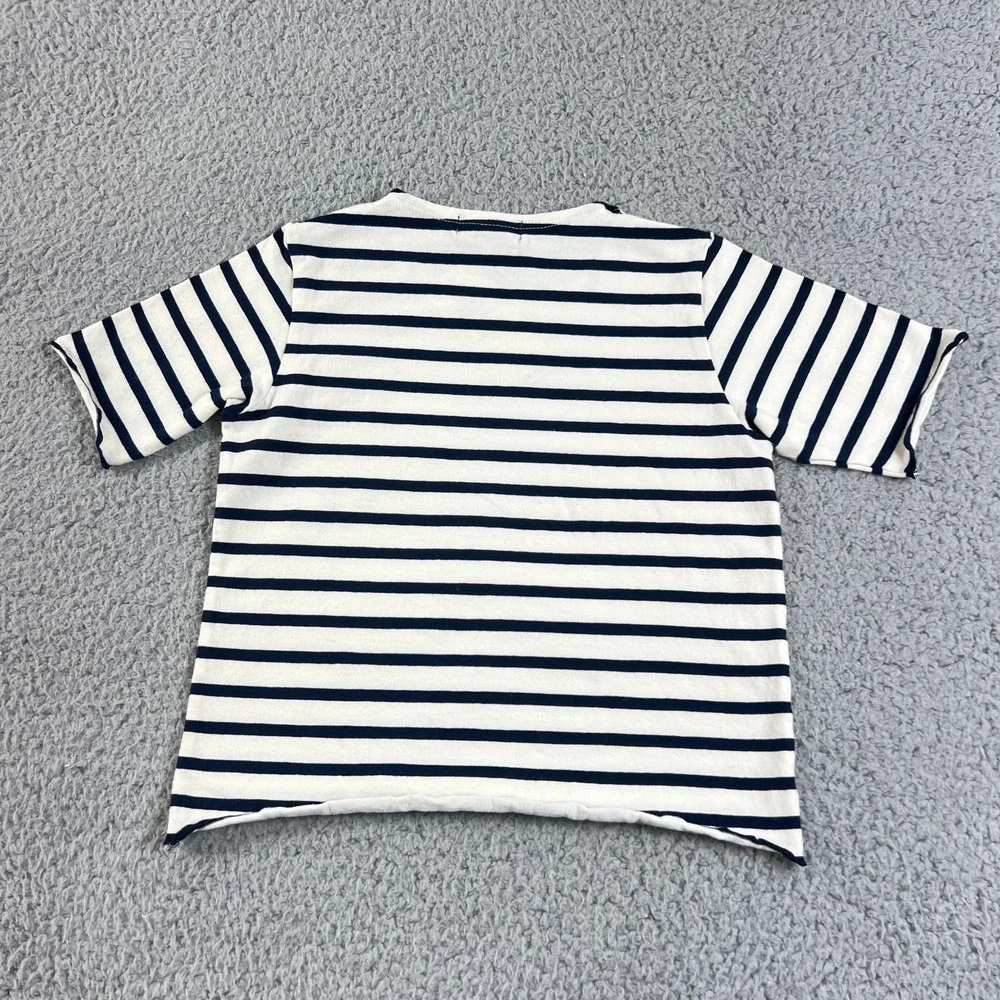 Ralph Lauren T-Shirt Girls 6 White‎ Navy Striped Short Sleeve Lettuce Trim Pony
